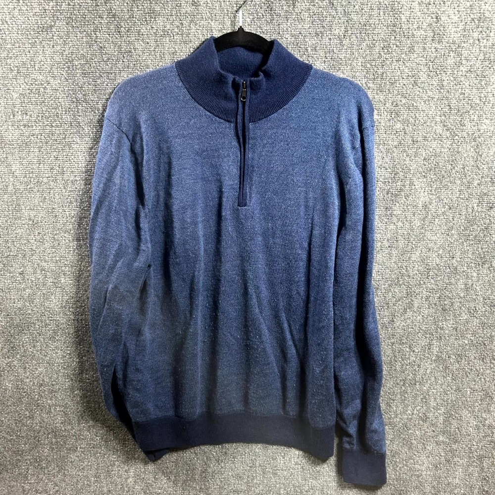 Brooks Brothers Sweater 1/4 Zip Birdseye Navy Blue Washable Merino Wool Mens L